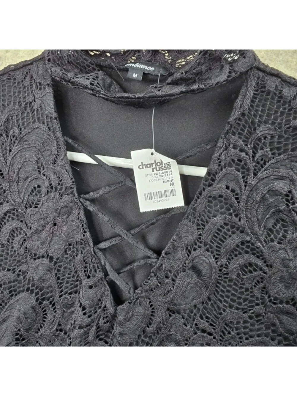 Ambiance  Womens Lace Black Midi Dress Size M Semi Sheer Bodycon Long Sleeves - Picture 4 of 9